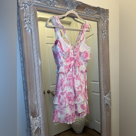 Buddy Love Pink Floral Small Dress w/ruffles & tied back - Picture 2 of 7